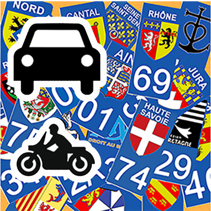 DECOHO - 2 autocollants stickers plaque immatriculation voiture  départements France : : Auto et Moto
