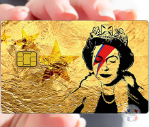 Load image into Gallery viewer, Tribute to Bowie Vs Banksy gold - Sticker pour carte bancaire, disponible en deux formats.