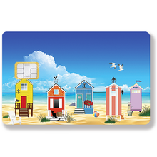 Charger l'image dans la galerie, Cabanes sur la plage - sticker pour carte bancaire, format US