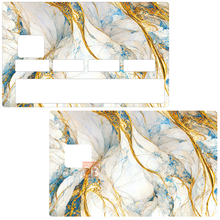 Load image into Gallery viewer, Marbre bleu et or - Sticker pour carte bancaire, disponible en deux formats.