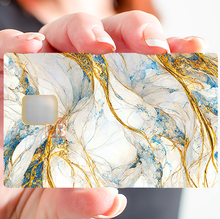 Load image into Gallery viewer, Marbre Bleu et or - Sticker pour carte bancaire, disponible en deux formats.