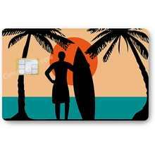 Load image into Gallery viewer, Surf, Plage et Cocotiers - sticker pour carte bancaire, 2 formats de carte bancaire disponibles