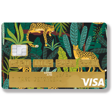Load image into Gallery viewer, Leopards dans la jungle - Sticker pour carte bancaire, disponible en deux formats.