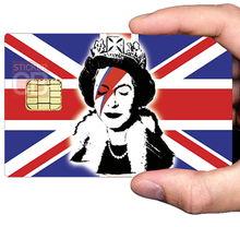 Load image into Gallery viewer, Queen Elisabeth Vs Bowie in england - Sticker pour carte bancaire, disponible en deux formats.