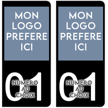 Load image into Gallery viewer, Lot de 4 stickers (2 droit et 2 F gauche)  personnalisés pour plaque d'immatriculation AUTO, fond Noir