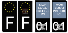 Charger l'image dans la galerie, Lot de 4 stickers (2 droit et 2 F gauche) personnalisés pour plaque d'immatriculation AUTO, fond Noir