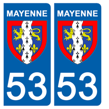 Load image into Gallery viewer, 53 MAYENNE - Stickers pour plaque d'immatriculation, disponible pour AUTO et MOTO