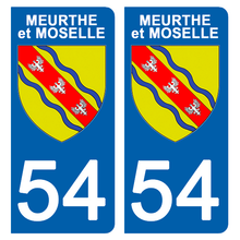 Load image into Gallery viewer, 54 MEURTHE et MOSELLE - Stickers pour plaque d'immatriculation, disponible pour AUTO et MOTO