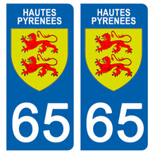 Load image into Gallery viewer, 65 HAUTES PYRENNEES - Stickers pour plaque d'immatriculation, disponible pour AUTO et MOTO