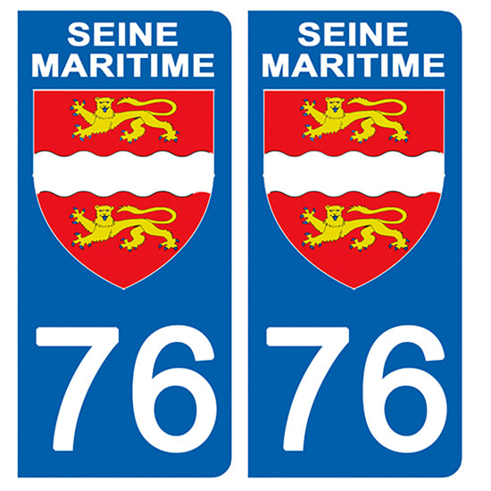 Autocollant 76 avec blason du département de la Seine-Maritime pour plaque  d'immatriculation