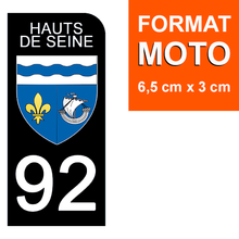 Load image into Gallery viewer, 92 HAUTS DE SEINE - Stickers pour plaque d'immatriculation, disponible pour AUTO et MOTO