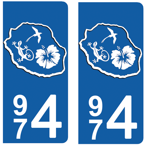 2 Stickers Plaque Immatriculation 974-H Réunion - Style Carbone, Vinyle Haute Définition, Fabriqué En France