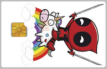 Load image into Gallery viewer, Deadpool et sa licorne- sticker pour carte bancaire, format US - 3 visuels disponibles