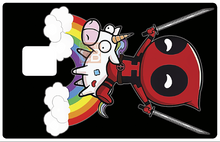 Load image into Gallery viewer, Deadpool et sa licorne- sticker pour carte bancaire, format US - 3 visuels disponibles