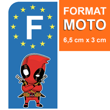 Charger l'image dans la galerie, Stickers pour plaque d'immatriculation MOTO EUROBAND - DEADPOOL - bleu ou noir