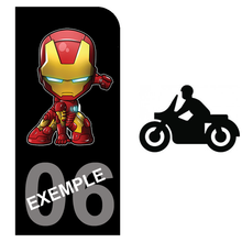 Load image into Gallery viewer, Sticker pour plaque d'immatriculation MOTO, Fond NOIR, N° de département - IRONMAN