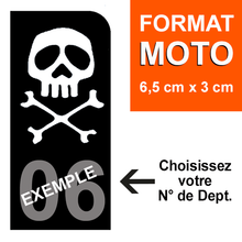 Charger l'image dans la galerie, Sticker pour plaque d'immatriculation MOTO, Fond NOIR, N° de département - PIRATE