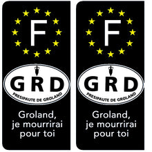 Charger l'image dans la galerie, Presipauté de Groland « Groland, je mourrirai pour toi. » - Stickers pour plaque d'immatriculation, disponible pour AUTO et MOTO