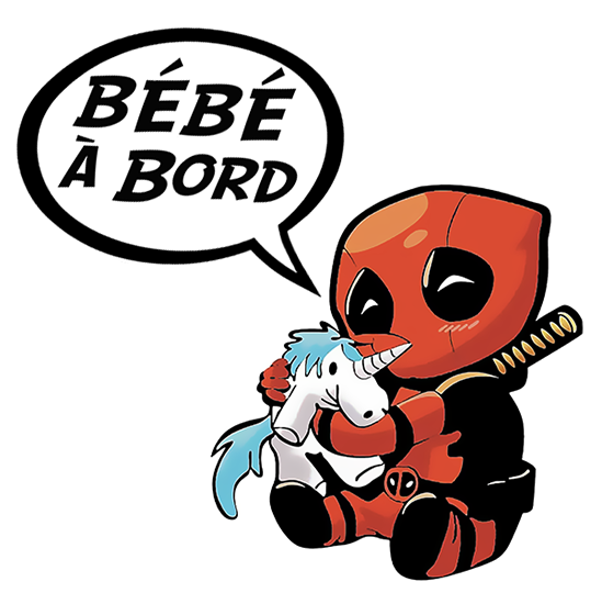 Sticker, Bébé à bord ! Deadpool et sa licorne – STICKERCB