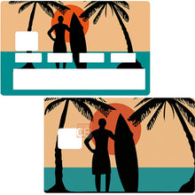 Load image into Gallery viewer, Surf, Plage et Cocotiers - sticker pour carte bancaire, 2 formats de carte bancaire disponibles
