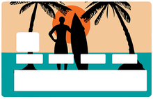 Load image into Gallery viewer, Surf, Plage et Cocotiers - sticker pour carte bancaire, 2 formats de carte bancaire disponibles