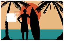 Load image into Gallery viewer, Surf, Plage et Cocotiers - sticker pour carte bancaire, 2 formats de carte bancaire disponibles