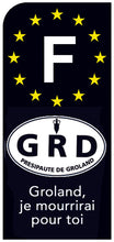 Charger l'image dans la galerie, Presipauté de Groland « Groland, je mourrirai pour toi. » - Stickers pour plaque d'immatriculation, disponible pour AUTO et MOTO