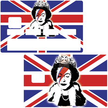 Load image into Gallery viewer, Queen Elisabeth Vs Bowie in england - Sticker pour carte bancaire, disponible en deux formats.