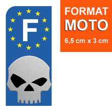 Charger l&#39;image dans la galerie, Sticker pour plaque d&#39;immatriculation MOTO EUROBAND - SKULL- bleu ou noir
