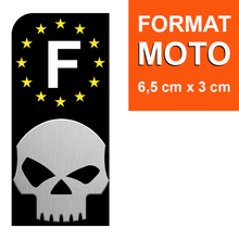 Charger l'image dans la galerie, Sticker pour plaque d'immatriculation MOTO EUROBAND - SKULL- bleu ou noir