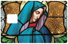 Load image into Gallery viewer, La vierge du vitrail - Sticker pour carte bancaire, disponible en deux formats.