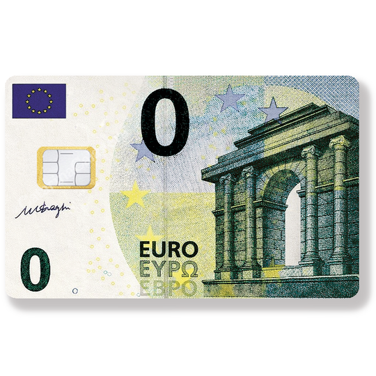 0 euros, bank card sticker, US format