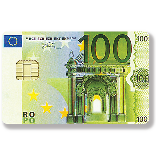 100 Euros - bank card sticker, US format