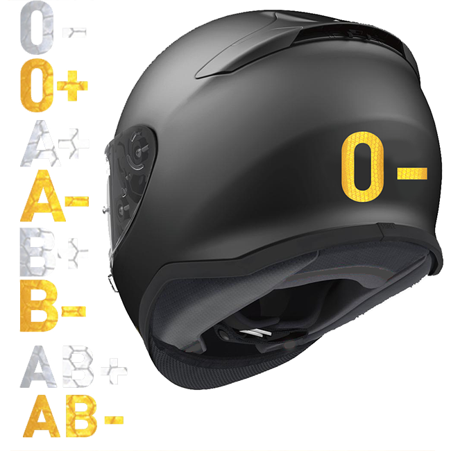 4X Adesivi CASCO MOTO AUTO GRUPPO SANGUIGNO RH FATTORE EMERGENZA - Foto 10