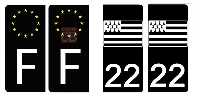 HADEXIA Set di 4 adesivi per targa 22 carte bretagne, colore: Nero & F Europe HADEXIA Set di 4 adesivi per targa 22 carte bretagne, colore: Nero & F Europe