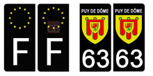 Charger l&#39;image dans la galerie, 63 PUY DE DÔME - Stickers pour plaque d&#39;immatriculation, disponible pour AUTO et MOTO
