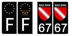 Autocollants Plaque Immatriculation Département 67 Bas-Rhin - Lot De 4 Stickers (avant/arrière) - 45x100 Mm, Vinyle Haute Tenue Anti-UV - Fabriqué En France - 12