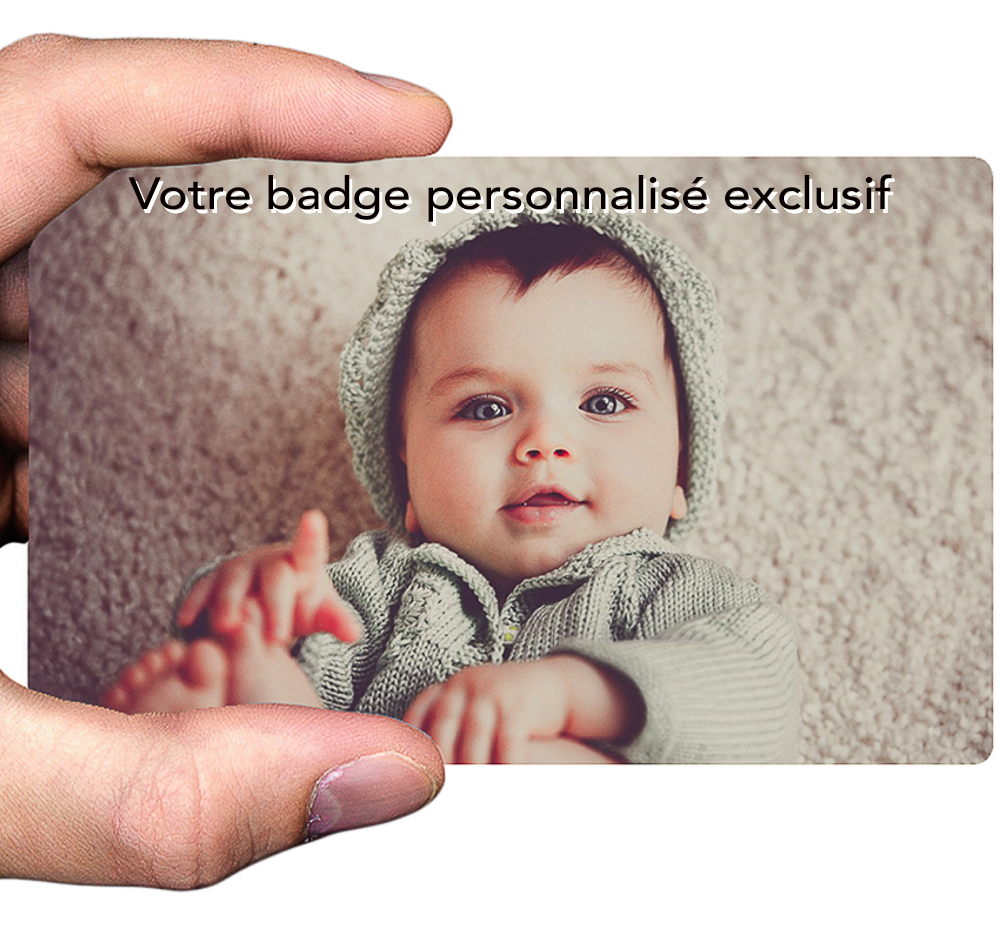 Sticker personnalisé pour badge, avec votre image préférée, format carte bancaire