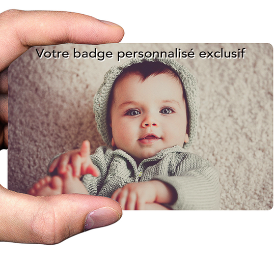 Sticker personnalisé pour badge, avec votre image préférée, format carte bancaire