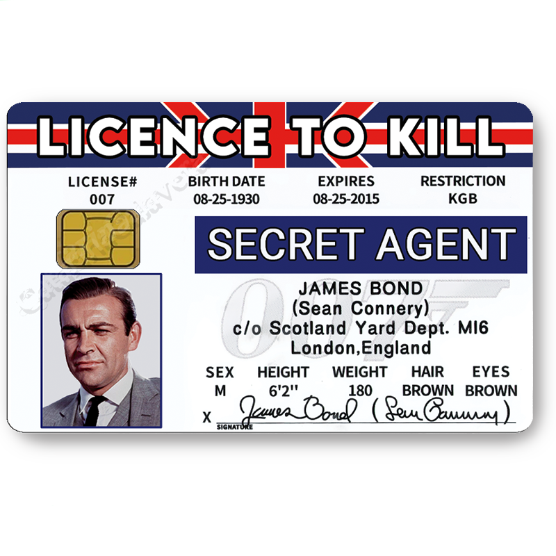 Licence to kill, Sticker pour carte bancaire, format US