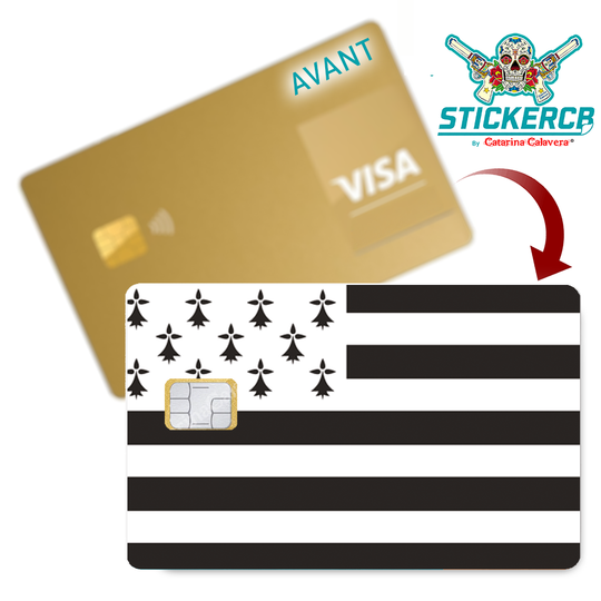 Bretagne, Breizh, Gwenn ha Du - Sticker pour carte bancaire, disponible en deux formats.