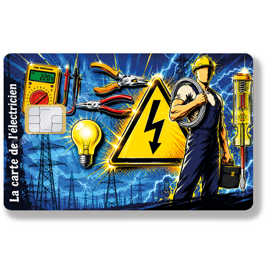 Les métiers - La carte de l'électricien - Sticker pour carte bancaire, Format US