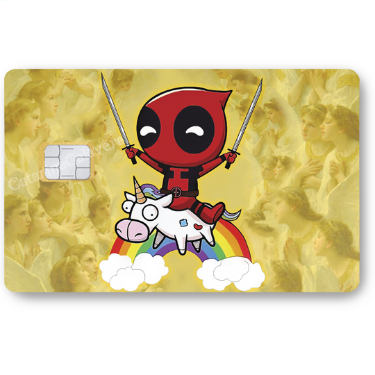 Deadpool et sa licorne- sticker pour carte bancaire, format US