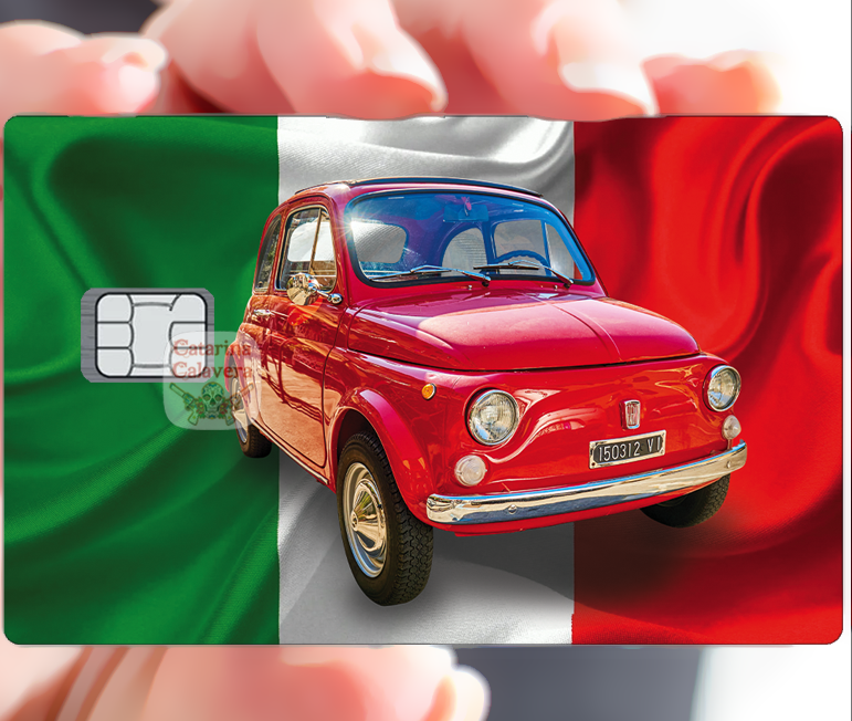 Fiat 500 en Italie - sticker pour carte bancaire, format US