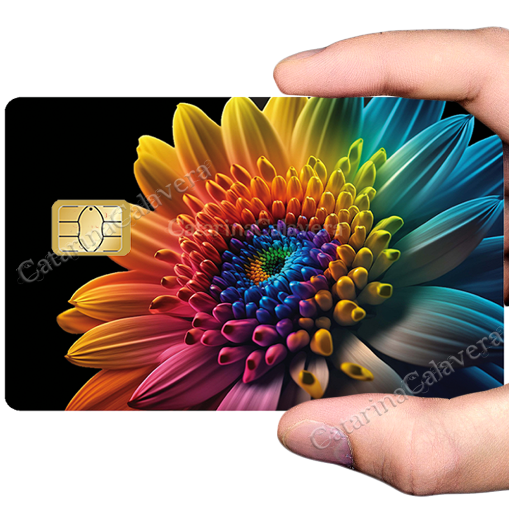 Fleur Arc en ciel - Sticker pour carte bancaire, format US