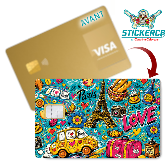 I love Paris -Sticker pour carte bancaire, Format US