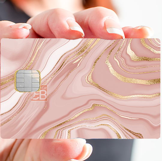 Marbre rose et or - Sticker pour carte bancaire, disponible en deux formats.