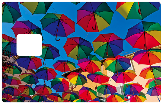 Les parapluies du soleil - Sticker pour carte bancaire, disponible en deux formats.