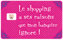 Load image into Gallery viewer, Le shopping a ses raisons que mon banquier ignore - sticker pour carte bancaire, 2 formats de carte bancaire disponibles
