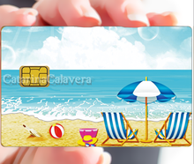 Load the image in the gallery, Deckchair on the beach - sticker for bank card, US format